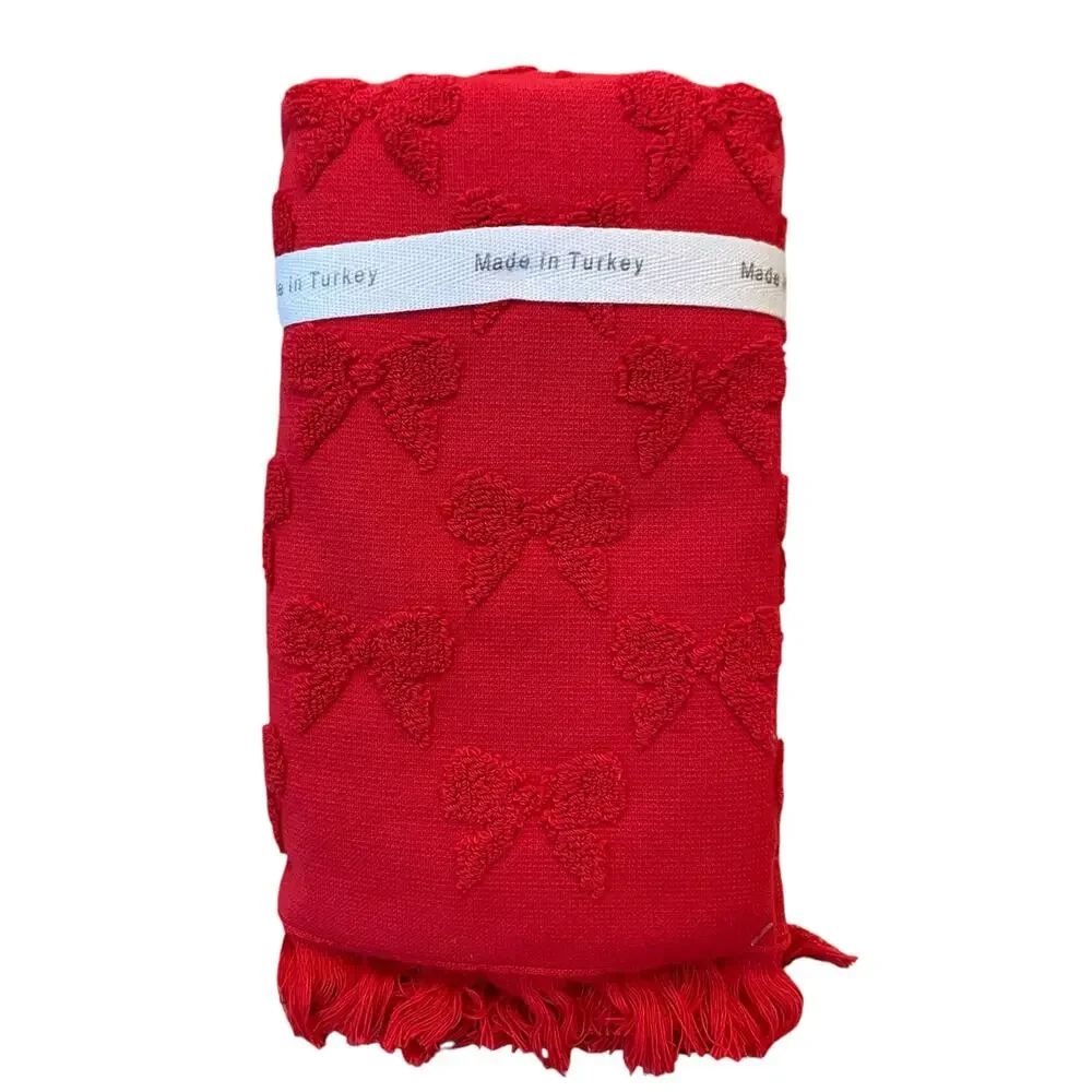 Bella Lux RED BOWS Hand Towel Set of 2 Chic Holiday Bathroom Decor New
